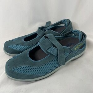 Orthofeet Womens 11.5W Mary Jane Shoe Hook & Loop Comfort Turquoise Blue Walking